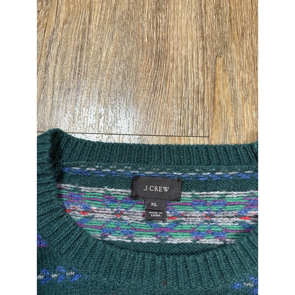 J Crew Lambswool Fair Isle Sweater XL Green Fisherman Nordic Mens